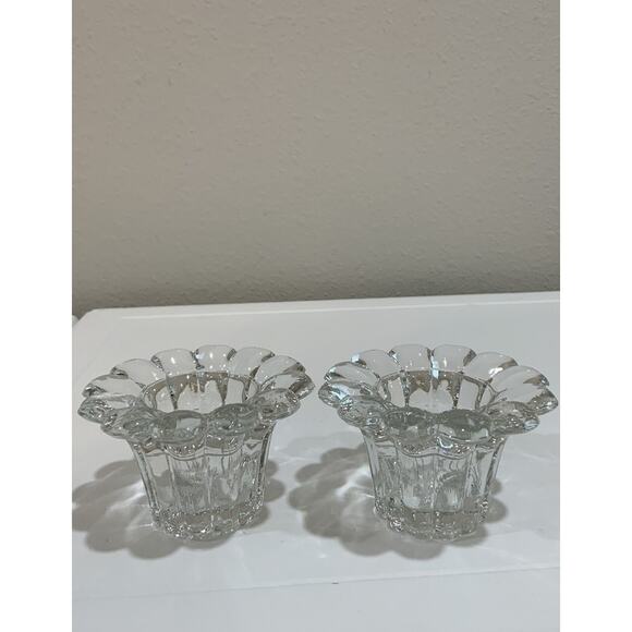 Vtg Darby Clear Crystal Candleholder Candlestick Holder Taper Flower Shaped NOS - Picture 7 of 14